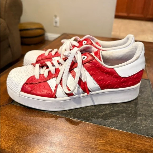 Adidas Red and White Women's Sneakers - Picture 3 of 6
